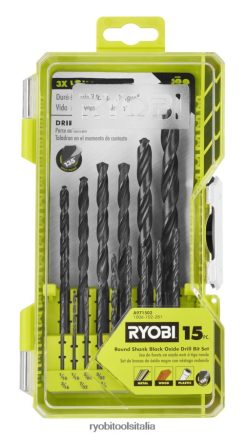 RYOBI 15 pz. Set di punte per trapano in ossido nero con gambo tondo Accessori 06V0D786