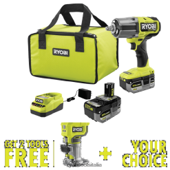 RYOBI Kit avvitatore a impulsi 18 V one+ hp brushless 4 modalità 1/2 a coppia elevata con router compatto 18 V one+ gratuito e strumento gratuito a scelta utensili elettrici 06V0D4