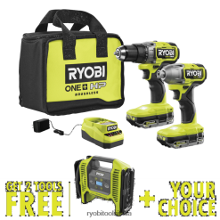 RYOBI Kit combinato 18 V one+ a 2 strumenti con gonfiatore/sgonfiatore a doppia funzione 18 V one+ gratuito e strumento gratuito a scelta utensili elettrici 06V0D866