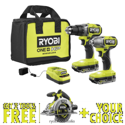 RYOBI Kit combinato 2 utensili brushless 18v one+ hp con sega circolare 18v one+ hp compact brushless 6-1/2 gratuita e strumento di scelta gratuito utensili elettrici 06V0D10